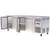 Spacious 545L Commercial Counter Fridge, Ideal For Busy Food Service Operations. Adjustable Shelving Offers Versatile Storage Options. Front Angle Door Opening Image. 