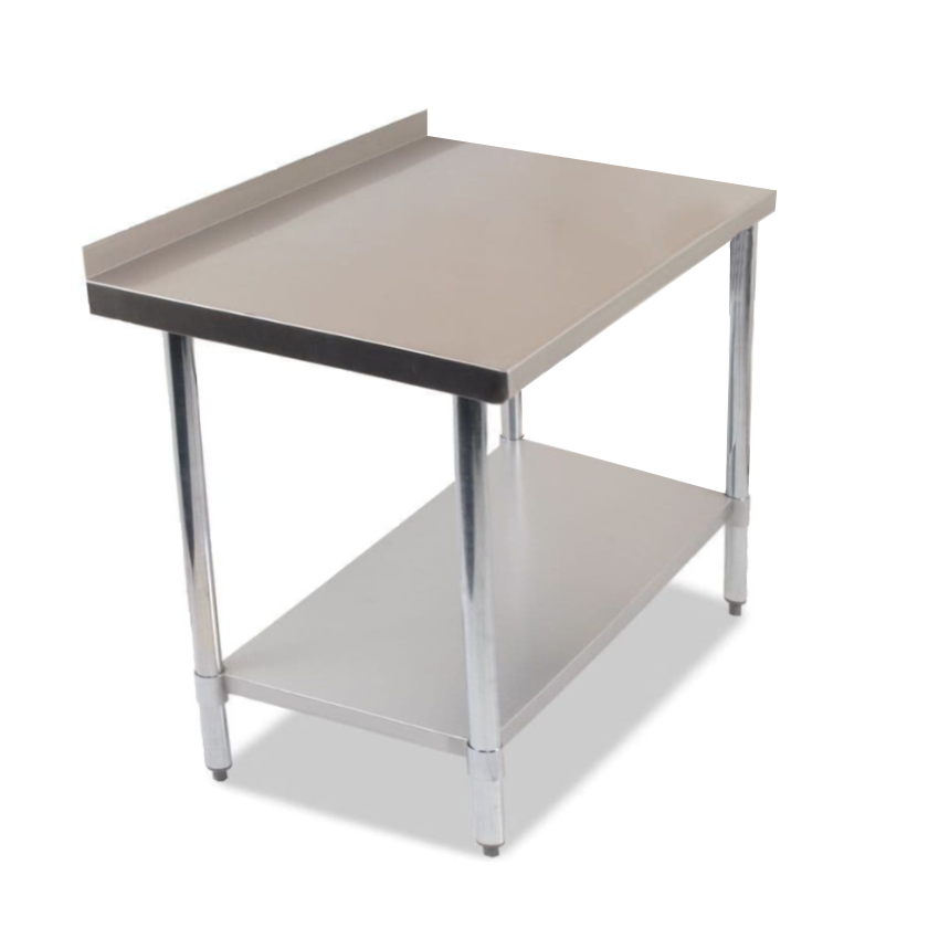 Durable 900mm 201 Food Grade Stainless Steel Wall Table, Ideal for Commercial Kitchens. Robust Construction Ensures Longevity and Reliability. Front Image.