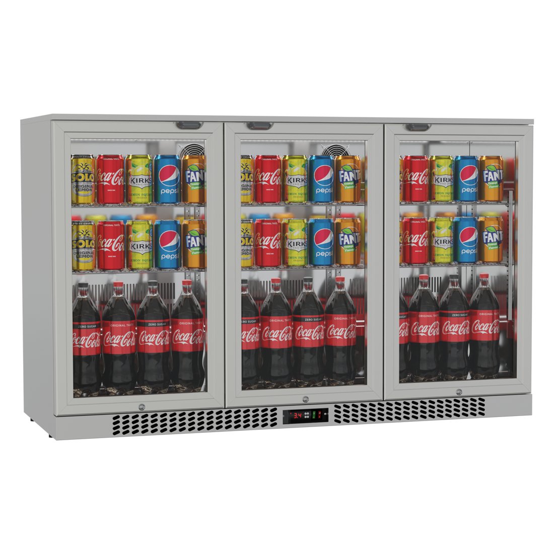 Commercial Deluxe Stainless Steel Bar Fridge With 3 Hinged Doors 324L