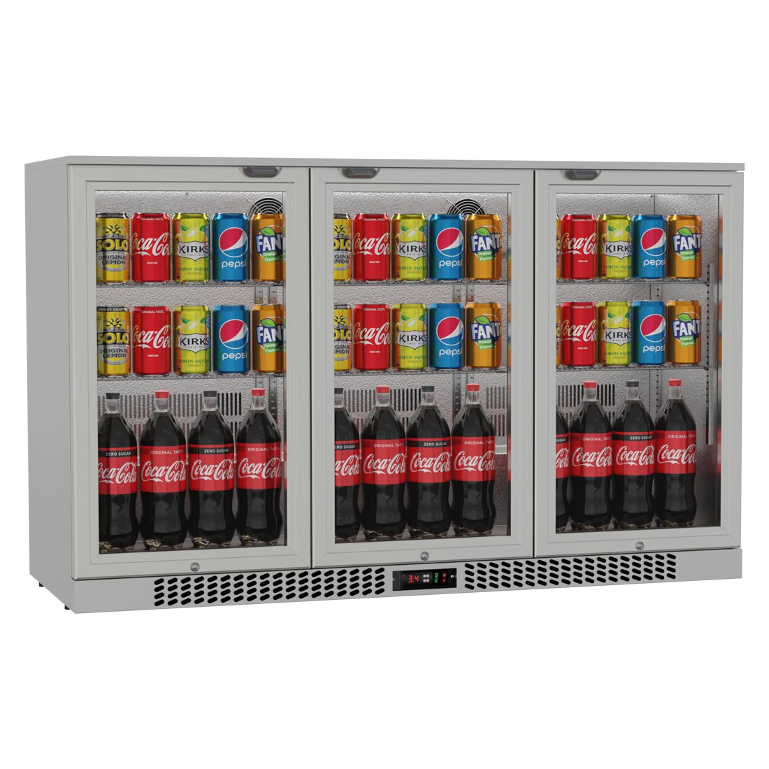 Commercial Stainless Steel Bar Fridge With 3 Hinged Doors 324L