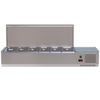 Open view of Borrelli Prep Fridge Servery 1500mm with stainless steel lid, showcasing individual food compartments for fresh ingredient storage in commercial kitchens