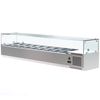 Angled view of Borrelli Glass Servery Prep Fridge, highlighting its clear glass enclosure and stainless steel finish, enhancing food display and preservation.