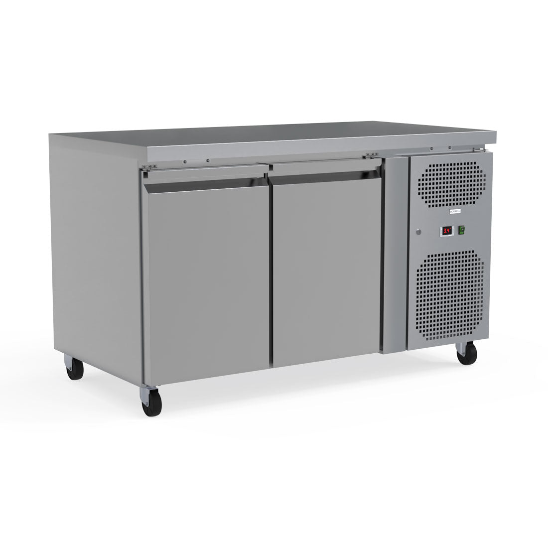 260L Commercial Counter Fridge, Perfect For Food Service Businesses. Adjustable Shelving Maximizes Storage Efficiency. Front Angle Image.