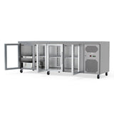 Spacious 545L Commercial Counter Fridge, Ideal For Busy Food Service Operations. Adjustable Shelving Offers Versatile Storage Options. Empty Front Angle Door OpeningImage.