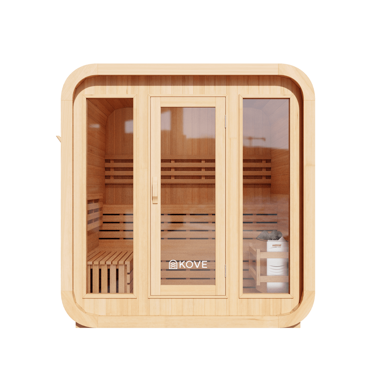 KOVE Cube Sauna 3–4 Person Outdoor Sauna – Premium Spruce Wood, 6kW Harvia Heater, Modern Cube Design