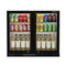 Borrelli BC-210HB commercial undercounter bar fridge, front view, double hinged glass doors stocked with cans, bottles and wines