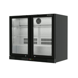 Borrellicommercial undercounter bar fridge, three-quarter angle view, empty interior view