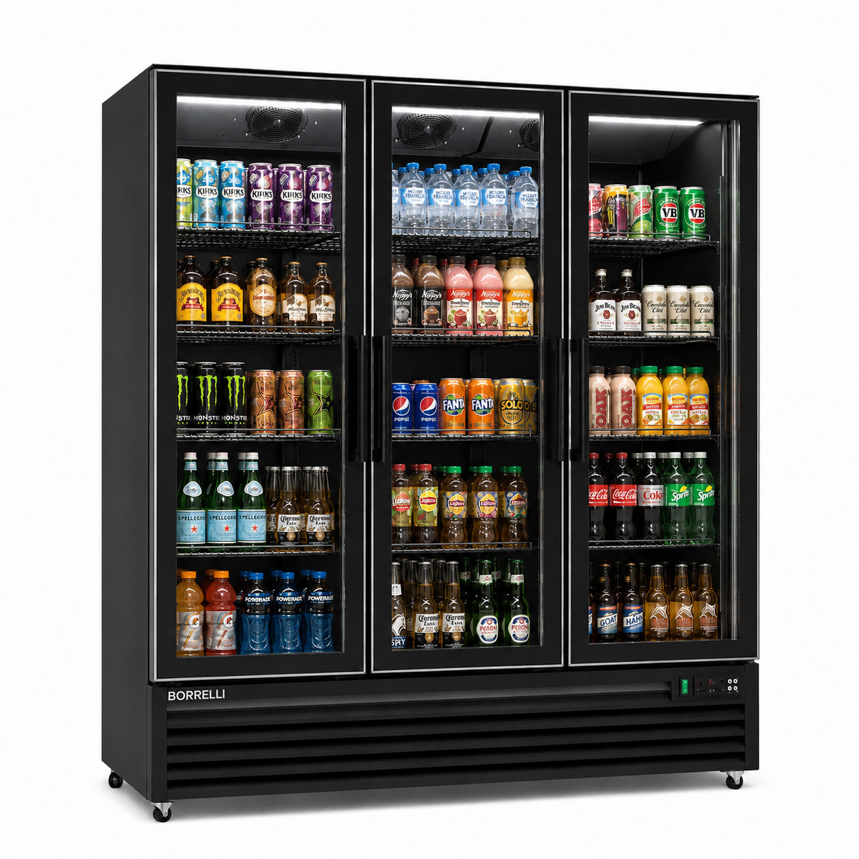 Commercial Upright Bar Fridge With 3 Hinged Glass Doors 1242L