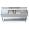 Front view of the Borrelli stainless steel double bowl sink with double drainer, 1800mm, featuring a sturdy structure and contemporary finish.
