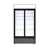 Borrelli UD-688H commercial display fridge interior, empty adjustable shelves behind double glass doors