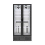 Empty Borrelli 510U commercial bar fridge with closed glass doors, showcasing a sleek and modern design.