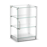 Borrelli 60-liter ambient food display cabinet with glass shelves, angled view for clear visibility