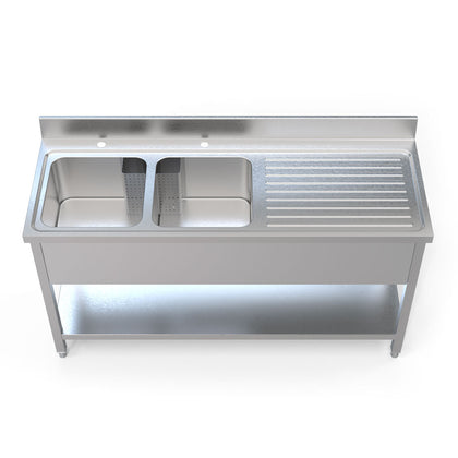 Borrelli Stainless Steel Double Bowl Sink 1600mm - Right Hand Drainer