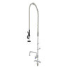 Borrelli commercial pre-rinse arm with pot filler mounted on a kitchen sink, demonstrating the full range and flexibility of the unit, certified by WaterMark for industrial kitchen standards.