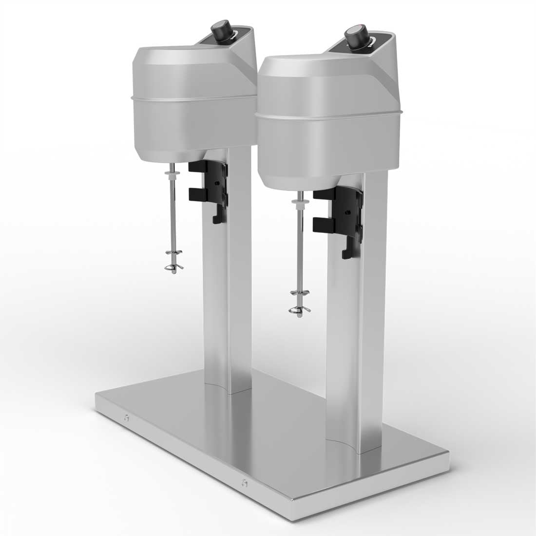 Commercial twin-head milkshake maker with stainless steel design, perfect for enhancing beverage service efficiency