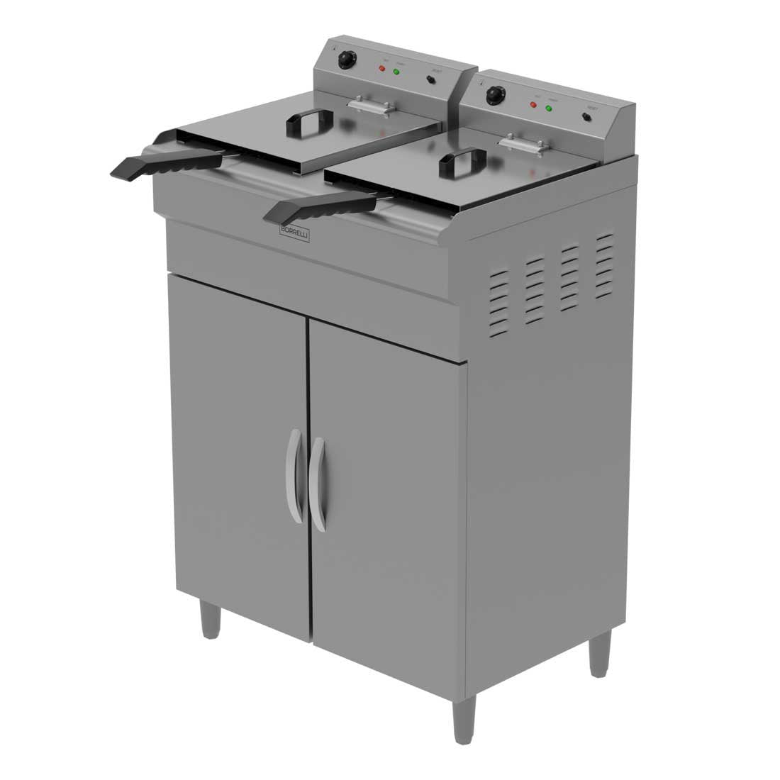 Robust Borrelli twin tank 14-litre fryer with side ventilation, designed for consistent performance in commercial frying applications.