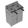 High-capacity Borrelli commercial free-standing twin tank fryer with 14-liter capacity, featuring left-side ventilation for efficient kitchen use.