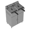 High-capacity Borrelli commercial free-standing twin tank fryer with 14-liter capacity, featuring left-side ventilation for efficient kitchen use.