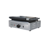 Side angle of Borrelli large contact grill highlighting the durable handle and robust design suitable for high-volume grilling.