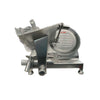 Borrelli premium grade meat slicer, equipped with a 10" razor-sharp blade, robust construction, and safety features for efficient slicing - front view.