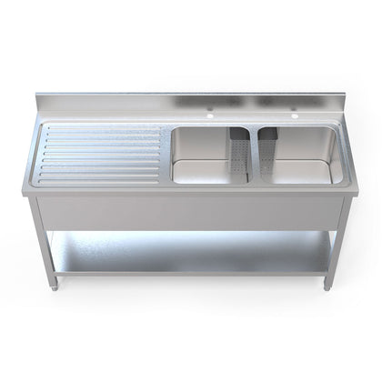 Borrelli Stainless Steel Double Bowl Sink Left Hand Drainer - 1600mm