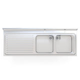 Top view of a spacious 1600mm stainless steel double sink with precision-engineered left-hand drainer, ideal for foodservice establishments.