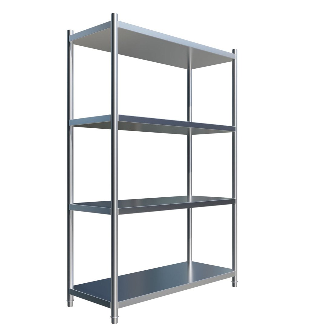 Optimize Your Storage Space with our 900mm Wide Stainless Steel Shelving Bay, Featuring 4 Solid Stainless Steel Shelves. Designed for use in commercial kitchens, medical facilities, and sensitive working areas where hygienic storage is crucial.Angle_view.