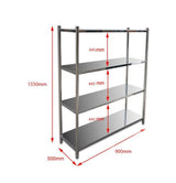 Optimize Your Storage Space with our 900mm Wide Stainless Steel Shelving Bay, Featuring 4 Solid Stainless Steel Shelves. Designed for use in commercial kitchens, medical facilities, and sensitive working areas where hygienic storage is crucial.Dimensions.