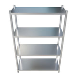 Optimize Your Storage Space with our 900mm Wide Stainless Steel Shelving Bay, Featuring 4 Solid Stainless Steel Shelves. Designed for use in commercial kitchens, medical facilities, and sensitive working areas where hygienic storage is crucial. Front_up.