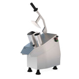 Top view of a professional Borrelli vegetable preparation machine with a lever up, emphasizing the user-friendly operation and quick-change blade system for busy chefs.