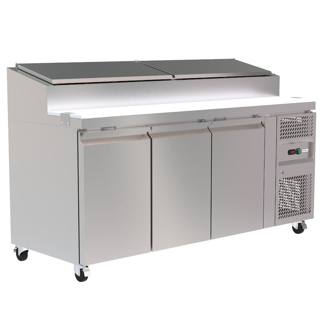 403L Prep Fridge, Ideal for Busy Kitchen Environments. Versatile Interior Layout for Efficient Ingredient Organisation. Front Angle Image.