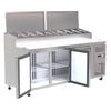 Spacious 560L Prep Fridge, Ideal for Busy Kitchen Environments. Versatile Interior Layout for Efficient Ingredient Organisation. Front Angle Door Opening Image.