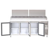 Spacious 560L Prep Fridge, Ideal for Busy Kitchen Environments. Versatile Interior Layout for Efficient Ingredient Organisation. Front Door Opening Image.