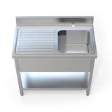 Upgrade Your Kitchen Workspace with our Robust Commercial Single Bowl Stainless Steel Sink (1000mm) featuring a Left Hand Drainer. Crafted for commercial use, this sink combines durability with practical design. Front view.