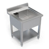 Optimize Your Kitchen Operations with our Stainless Steel Pot Wash Sink (600mm) - Single Bowl, Tailored for Commercial Use.this sink is perfect for restaurants, bars, and cafes. Angle_view.