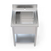 Optimize Your Kitchen Operations with our Stainless Steel Pot Wash Sink (600mm) - Single Bowl, Tailored for Commercial Use.this sink is perfect for restaurants, bars, and cafes. Front-view.