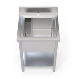 Optimize Your Kitchen Operations with our Stainless Steel Pot Wash Sink (600mm) - Single Bowl, Tailored for Commercial Use.this sink is perfect for restaurants, bars, and cafes. Front-view.