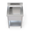 Optimize Your Kitchen Operations with our Stainless Steel Pot Wash Sink (600mm) - Single Bowl, Tailored for Commercial Use.this sink is perfect for restaurants, bars, and cafes. Front-view.