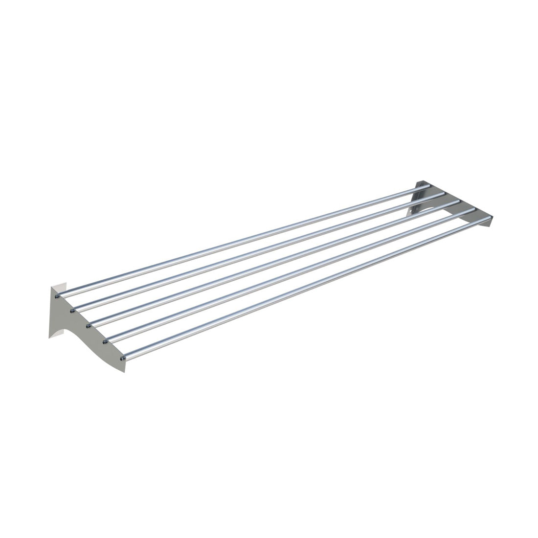 Enhance Your Workspace with our 1800mm Stainless Steel Tube Wall Shelf, Featuring a Polished Finish. Crafted for durability and aesthetics, this wall shelf is perfect for commercial kitchens, medical facilities Etc. Angle_view.