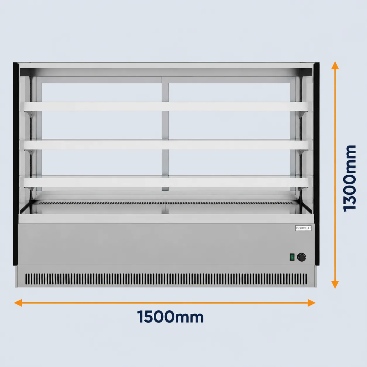 Borrelli 815Ltr Floor Standing Heated Food Showcase - Straight Glass Front view