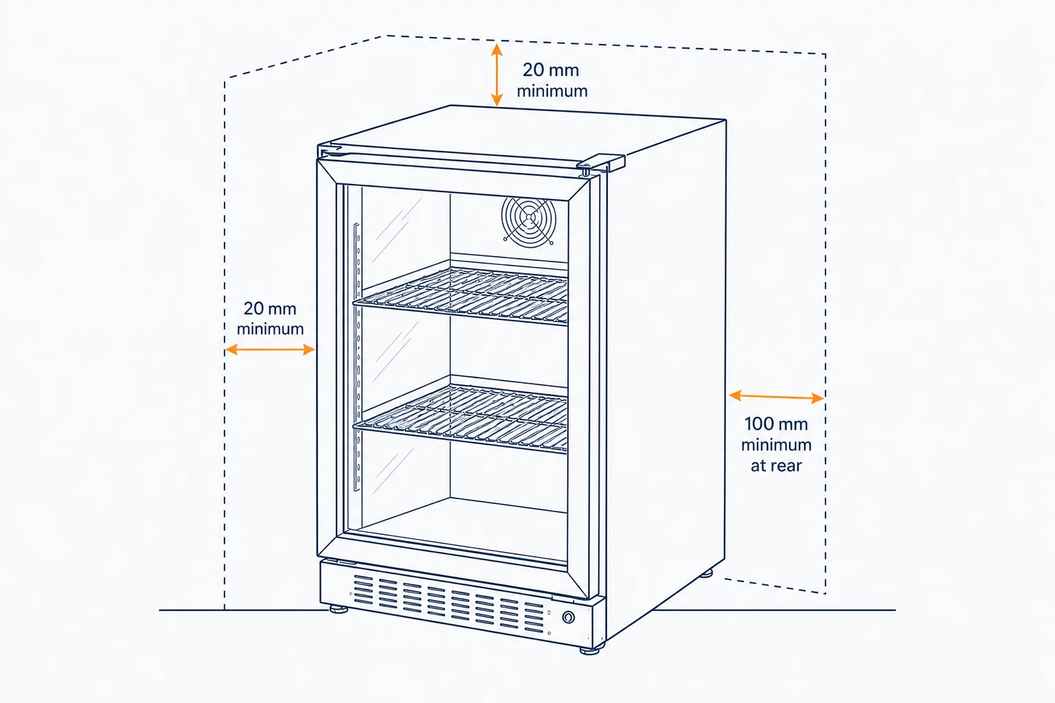 1 Door Bar Fridge installation clearance guide