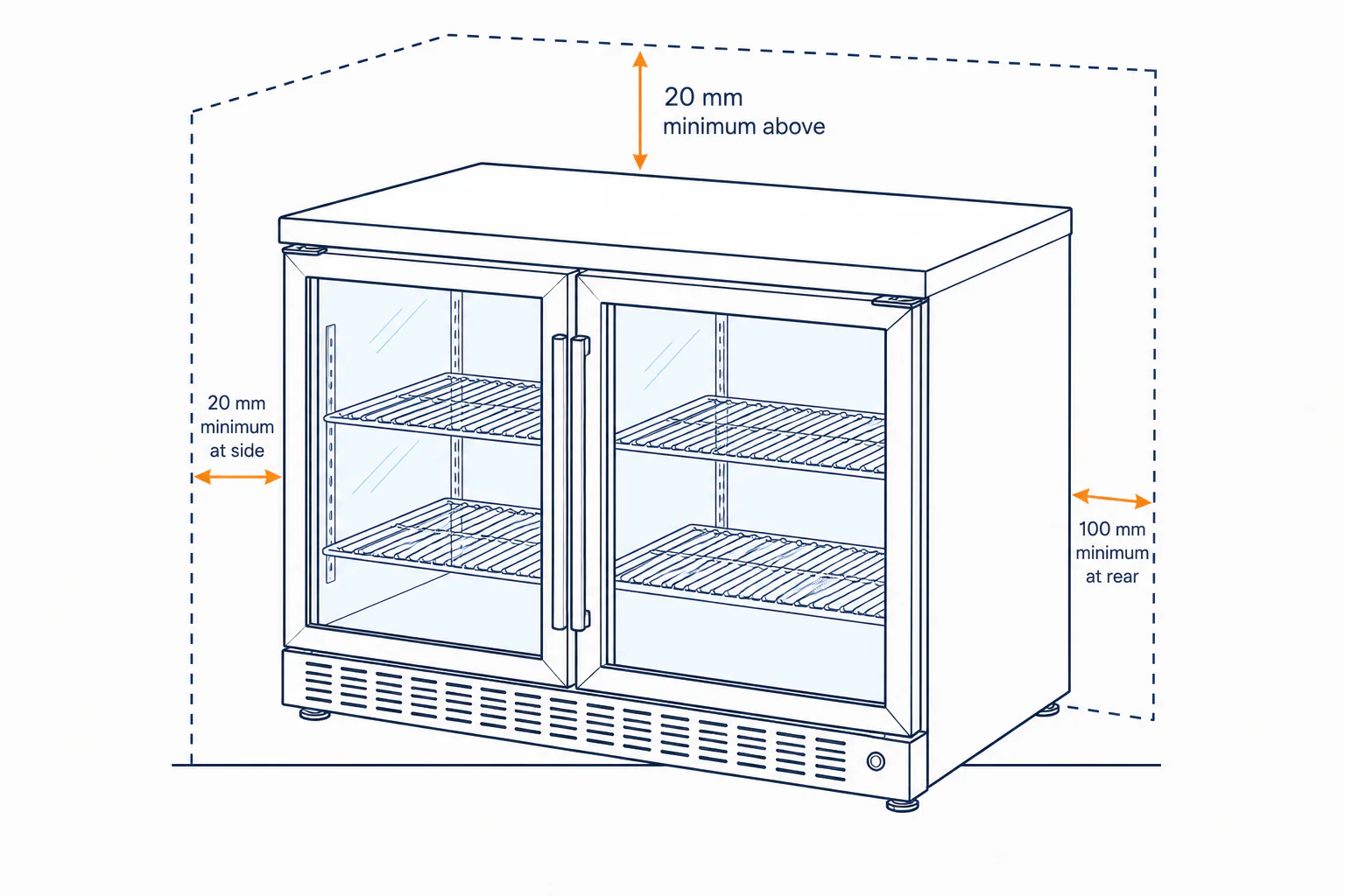 2 Door Bar Fridge installation clearance guide