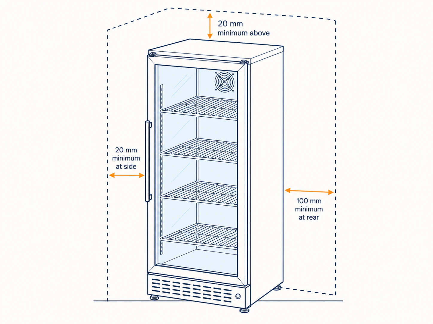 1 Door Upright Bar Fridge installation clearance guide