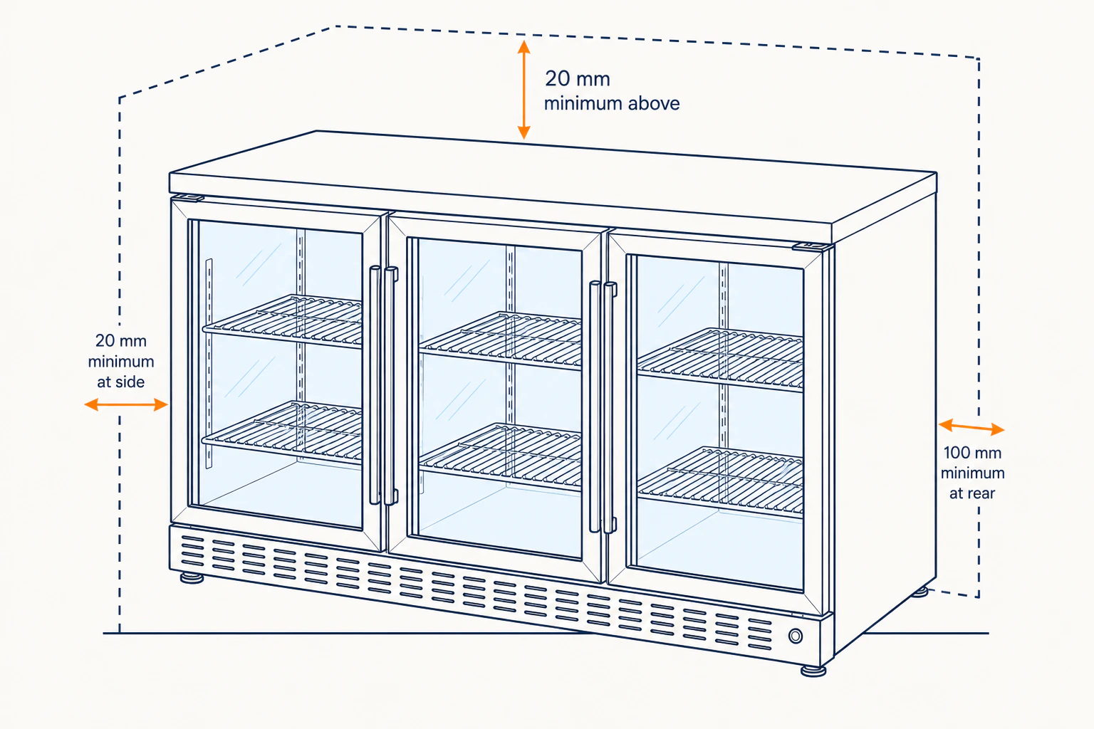 3 Door Bar Fridge installation clearance guide