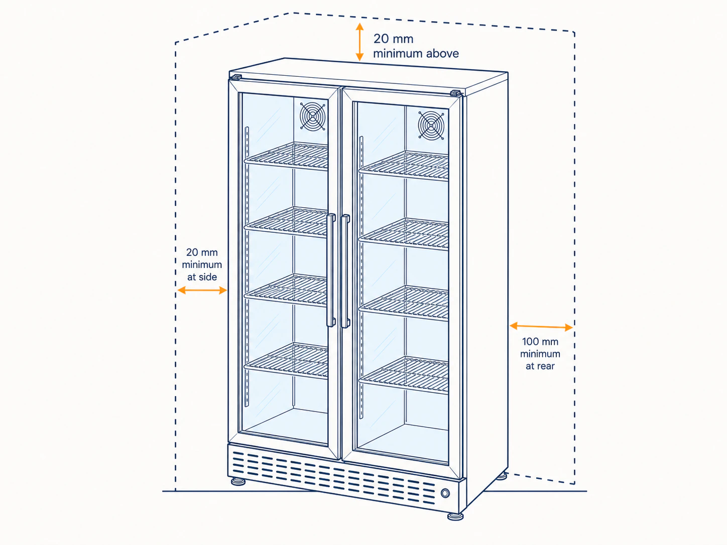 2 Door Upright Bar Fridge installation clearance guide