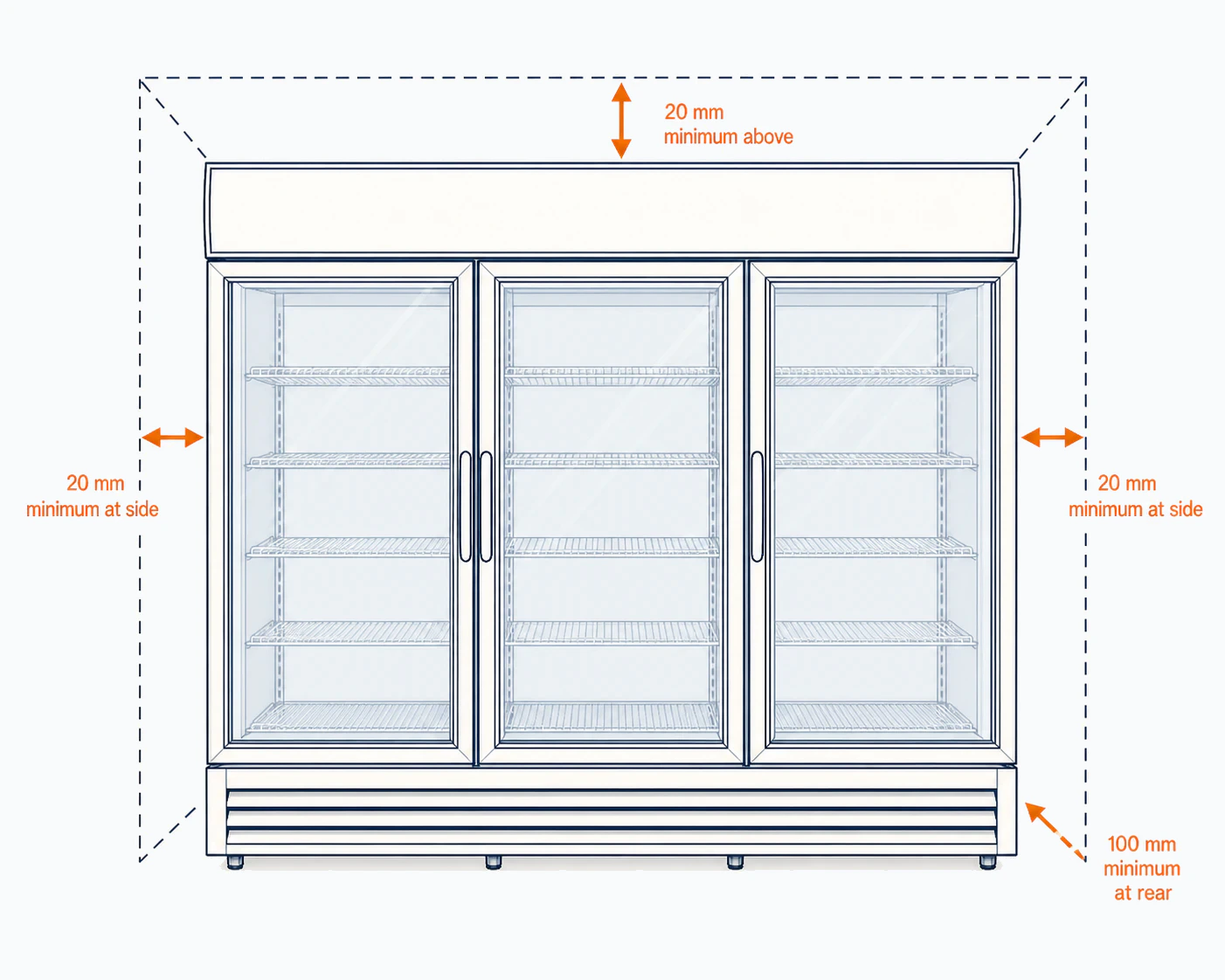 3 Door Display Fridge installation clearance guide