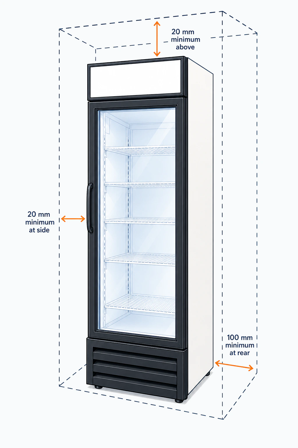 1 Door Display Fridge installation clearance guide