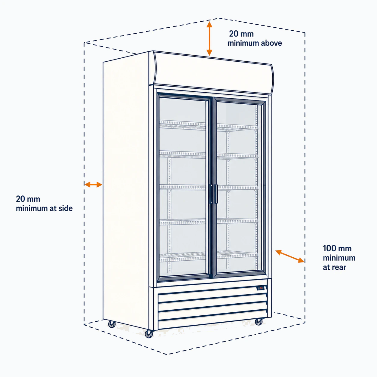 2 Door Display Fridge installation clearance guide