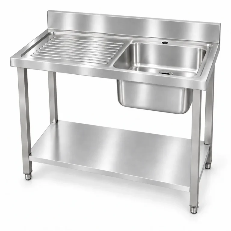 Borrelli SSS-SB-LHD-1000 1000mm single bowl stainless steel sink with left-hand drainer — three quarter view