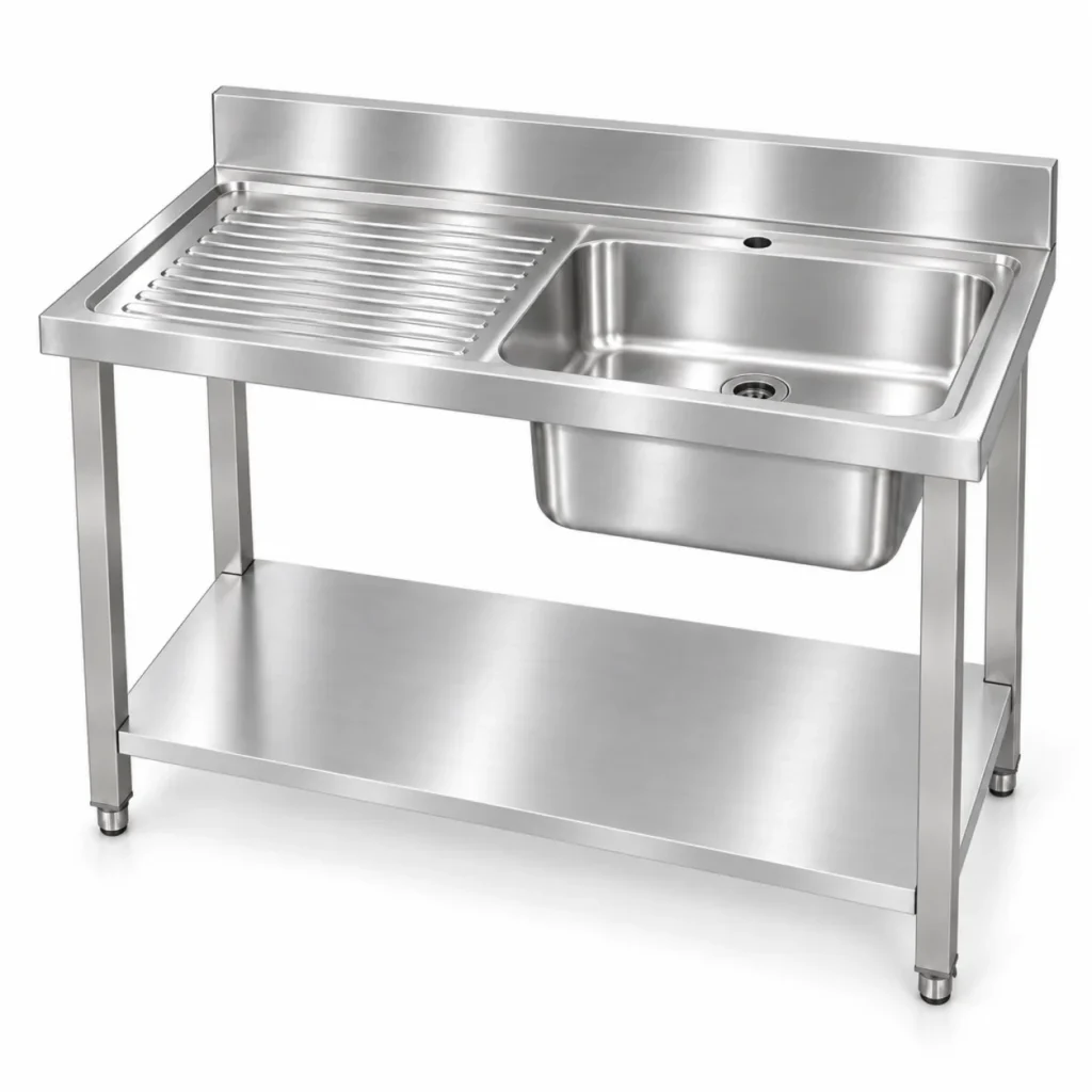 Borrelli stainless steel single bowl sink 1200mm with left-hand drainer - three-quarter view